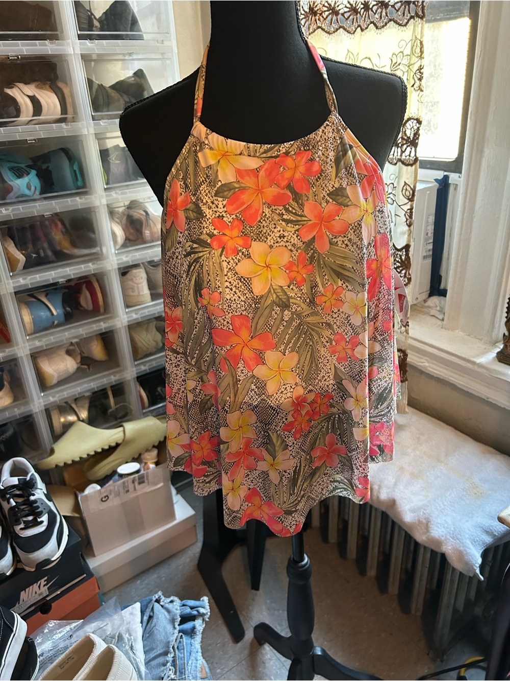 Coco Reef Aura Ruffle Tankini Top - Coral, Pink, Yellow, Olive - Picture 7 of 8